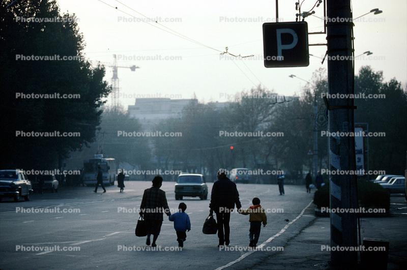 Mother and Child, Walking, Street, Samarkand, Uzbekistan
