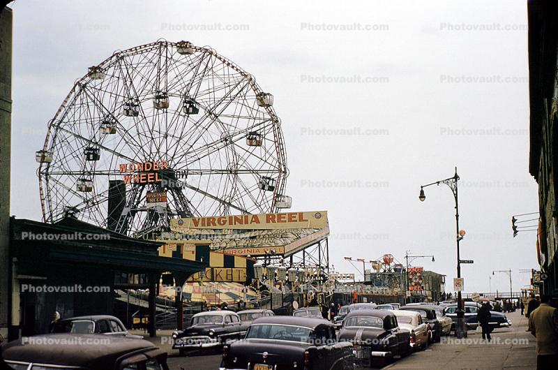 Virginia Reel Roller Coaster, Wonder Wheel Ferris Wheel, 1956, 1950s