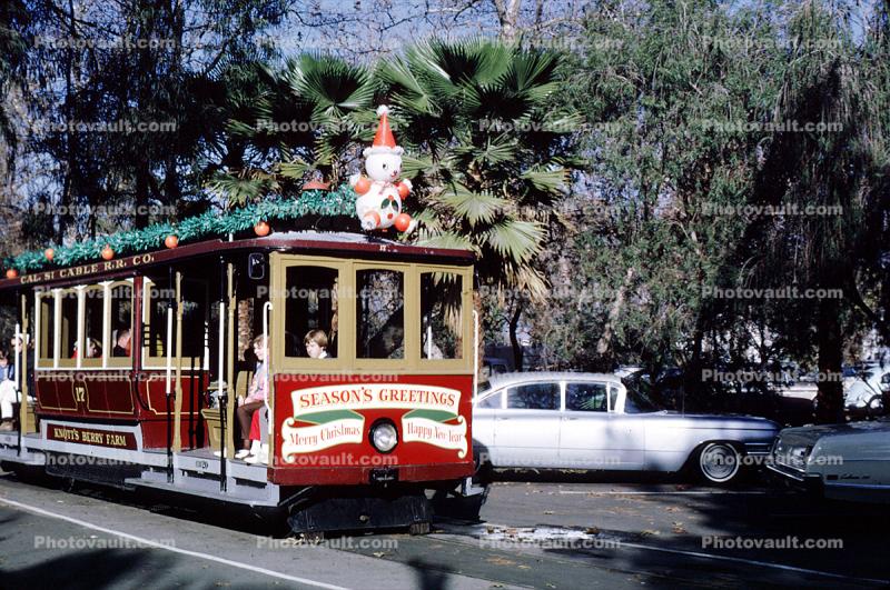 Cable car, automobiles, vehicles, trolley, Cadillac, Chevy, December 1968, 1960s