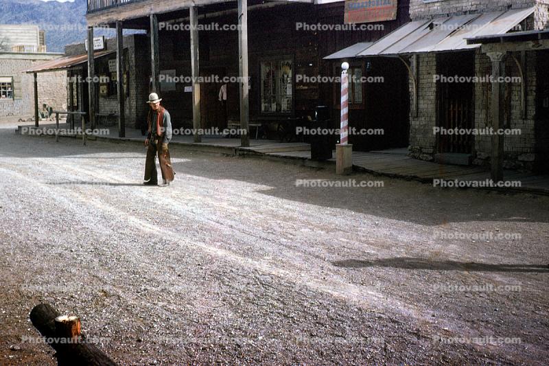 Cowboy on Main Street, Wild West, frontiertown, December 1963, 1960s