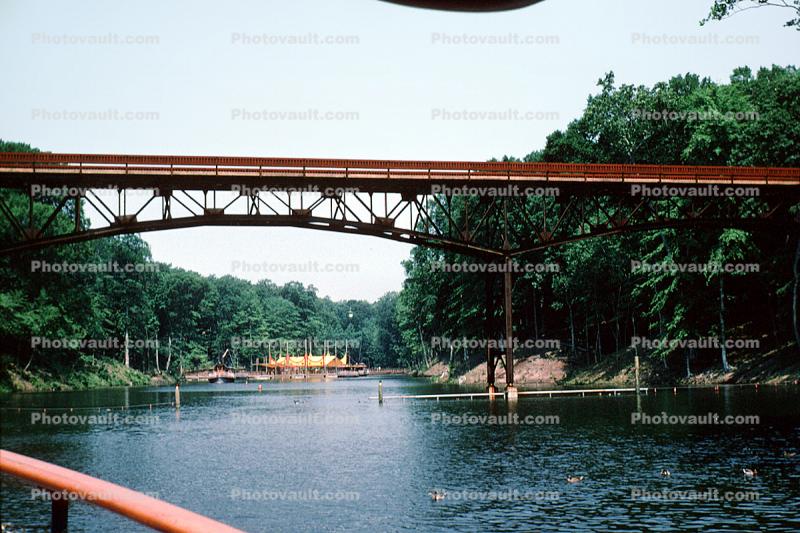 Bridge, River, Trees, forest, water, arch, Busch Gardens