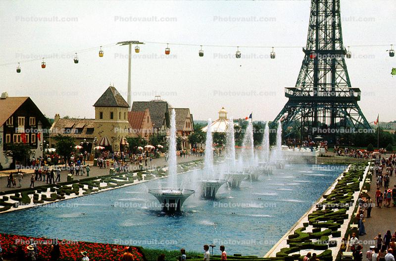 Water Fountain, aquatics, pond, garden, Eiffel Tower, Kings Island Amusement Park, Ohio