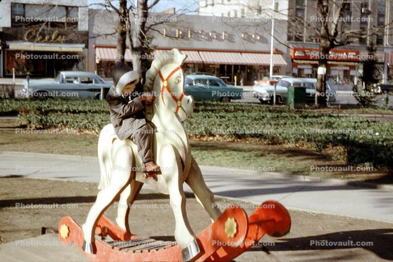 Rocking Horse, Toddler, Town Park, 1957, 1950s