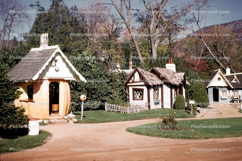 Enchanted Homes, Pumpkin House, Path, Make Believe, Land of Make Believe Park, Hope Township, New Jersey, October 1964, 1960s