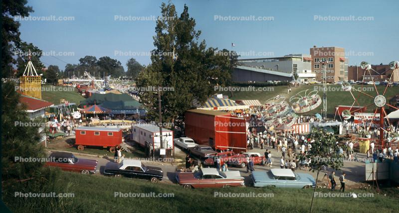 State Fair, Rides, Crowds, Cars, automobiles, vehicles, 1950s