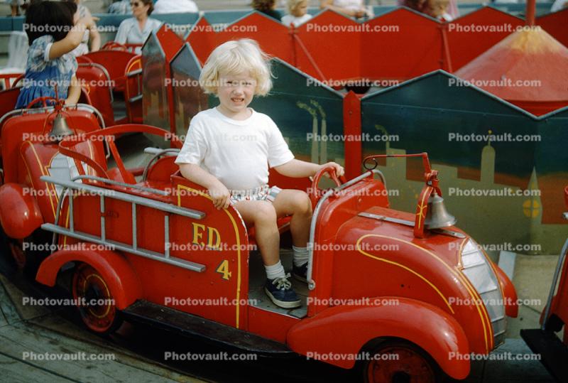 Girl on a Fire Truck Ride, Toddler, 1950s