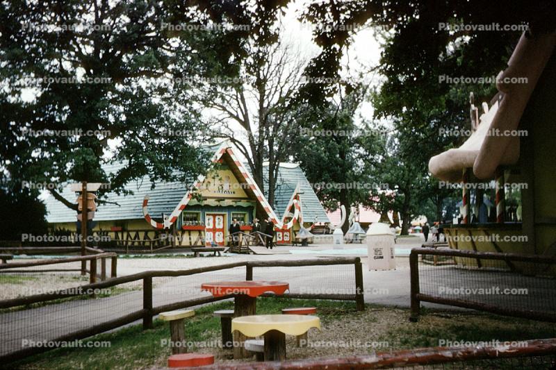 Peppermint, Storybook, shops, buildings, Santa's Village Amusement Park, Dundee Illinois, June 1962, 1960s