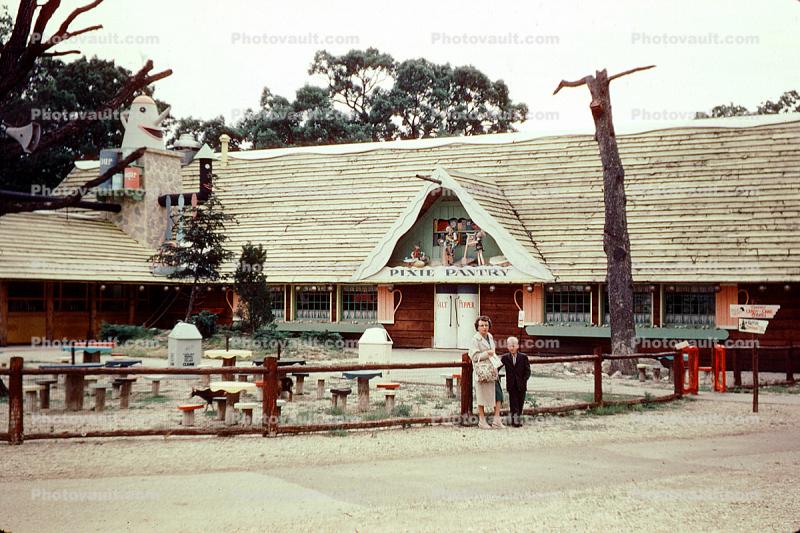 shops, building, Santa's Village Amusement Park, Dundee Illinois, June 1962, 1960s