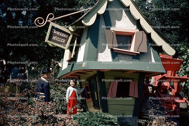 The Merry Miller house, surreal, Girl, Boy, cute, Children's Fairyland, Oakland, 1950s