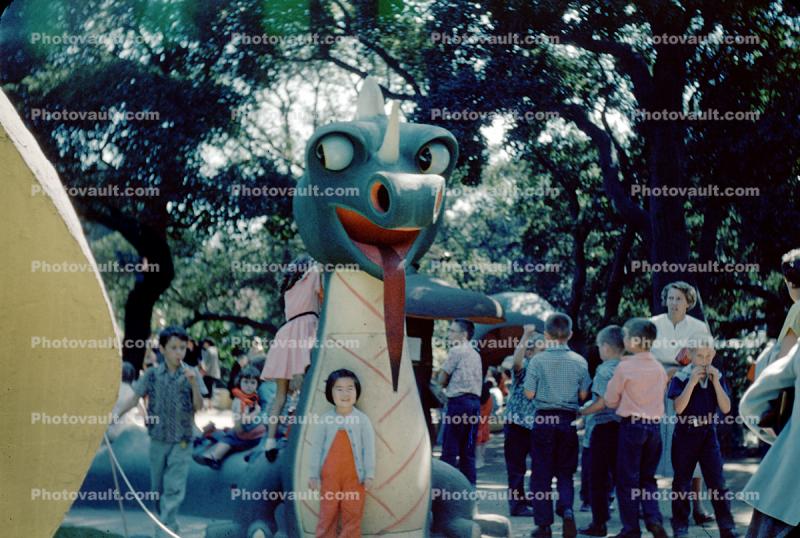 Dragon, Girl, Boy, cute, Children's Fairyland, Oakland, 1950s