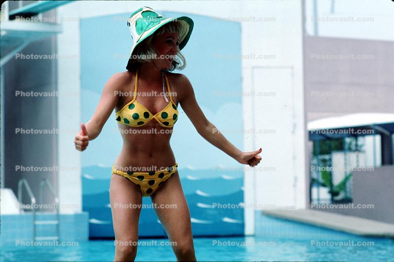Yellow Polka-Dot Bikini, Hat, Worlds Fair, 1984, 1980s