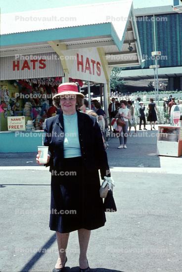 Woman, Female, Hat, Drink, Cup, Dress, Purse, New York World's Fair, 1964, 1960s