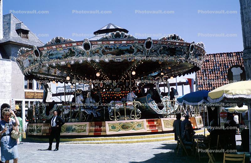 Carousel, Belgium Village, New York Worlds Fair, 1964, 1960s, Merry-Go-Round