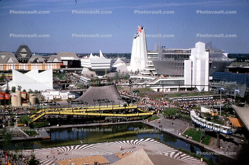 Great Britain Pavilion, Tram, Monorail, skyline, Expo-67, Montreal, Canada, 1967, 1960s