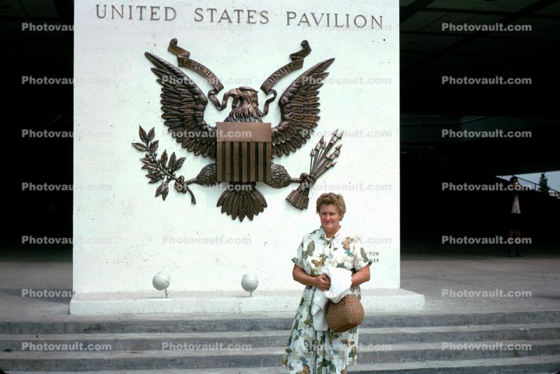 Woman, Purse, Eagle, United States Pavilion, New York World's Fair, 1964, 1960s