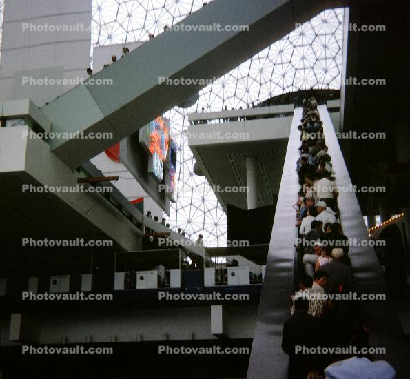 Escalator, Geodesic Dome, Montreal, Canada, 1960s, Montreal World's Fair, Expo-67, American Pavilion, Montreal Biosphere, Buckminster Fuller