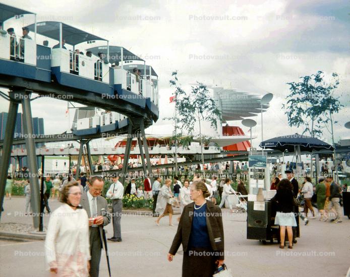 Monorail, People Mover, Tram, crowds, Expo-67, Montreal, 1960s