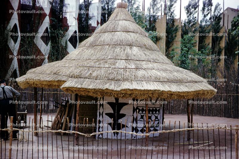 Belgiun Congo, Hut, Grass Roof, Brussels, 1958, 1950s