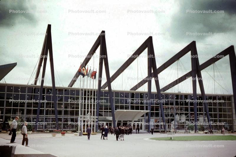 unique building, truss, buttress, Brussels, Belgium, 1958, 1950s