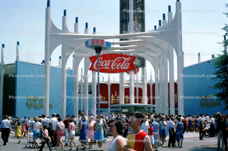 Coca-Cola Pavilion, People, Crowds, Summer, New York Worlds Fair, 1964, 1960s