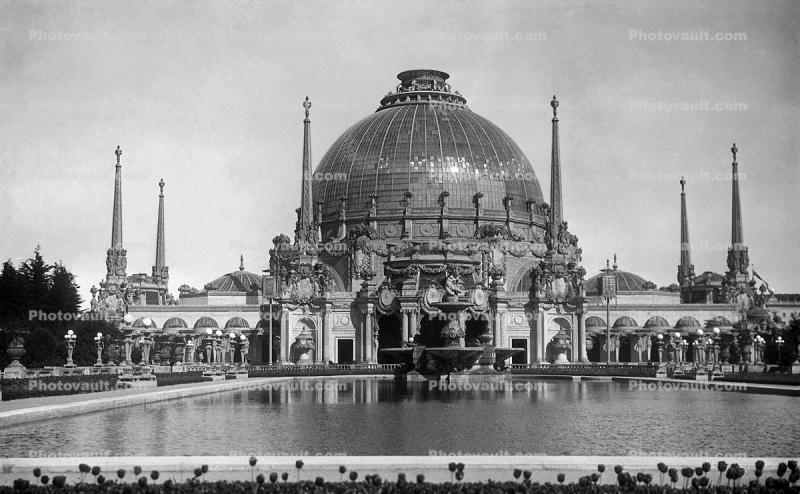 Glass Dome of the Palace of Horticulture, PPIE, Pond, Spikes, Building