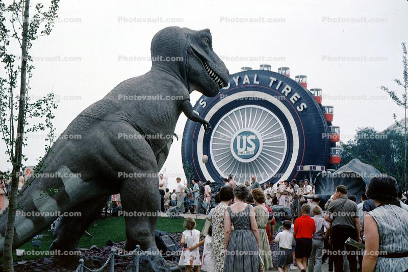 US Royal Tires, Sinclair Oil Pavilion, Tyrannosaurus Rex, Dinosaur, Dinoland, New York World's Fair, 1964, 1960s, Trex, T-Rex, New York Worlds Fair