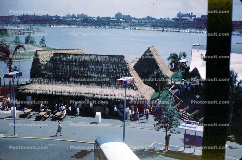 Polynesian Village, grass thatched house, building, New York World's Fair, 1964, Sod