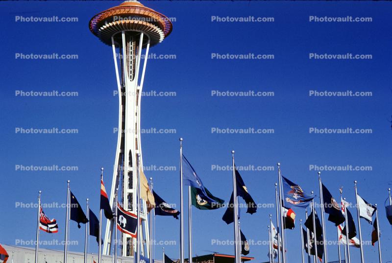 United States Flags, Space Needle, Century 21 Exposition, June 1962, 1960s