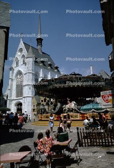 Belgian Village, Cathedral, Merry-Go-Round, carousel, girls
