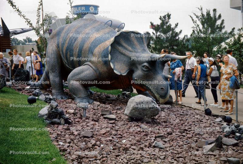 Triceratops, Sinclair Oil Pavilion, Dinosaur, Dinoland, New York Worlds Fair, 1964, 1960s