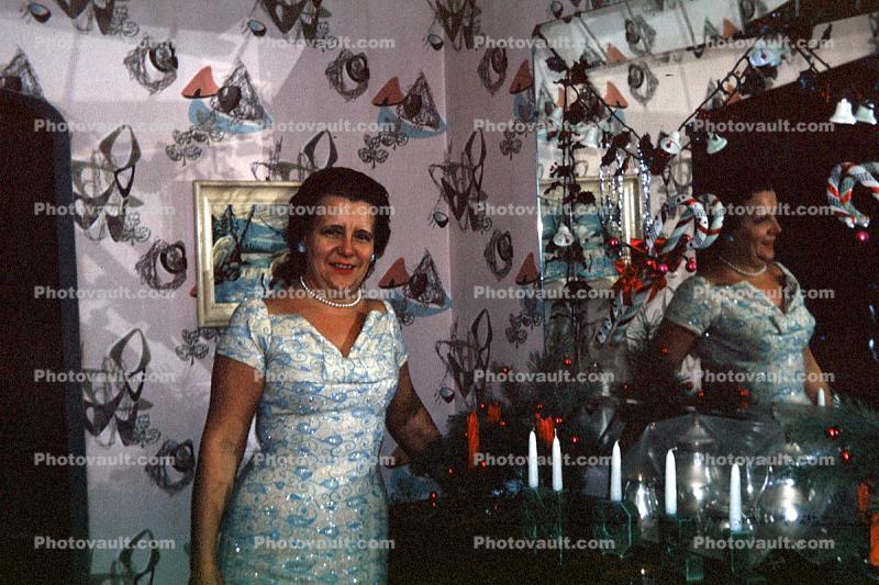 Woman, Mirror, Candles, wallpaper, dress, female, 1960s