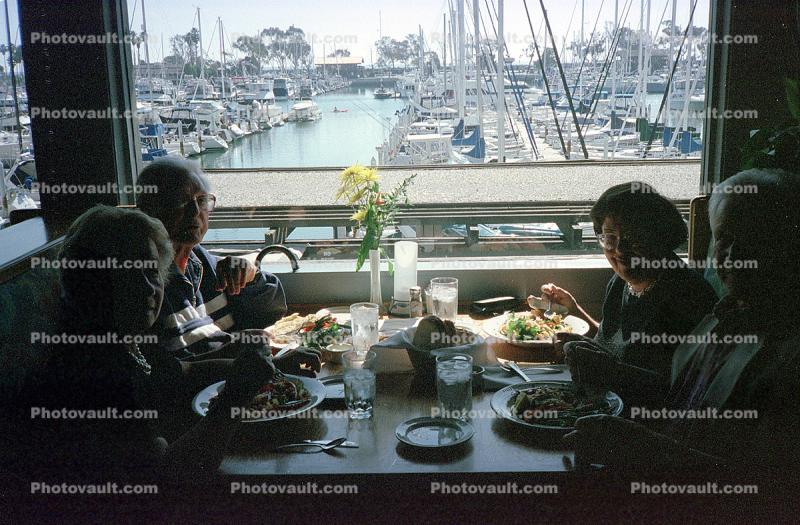 Table, Food, man, woman, docks, marina
