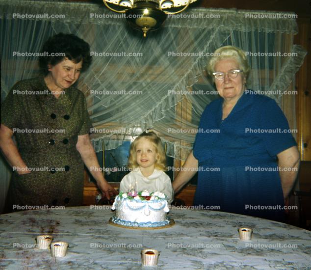Grandma, Grandmother, Grandaughter, Cake, February 1962, 1960s
