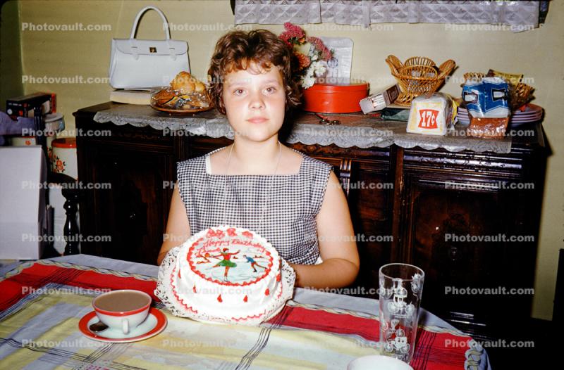 Cake, Table, Ice Skater, Girl, TeaCup, Linda, June 1960, 1960s