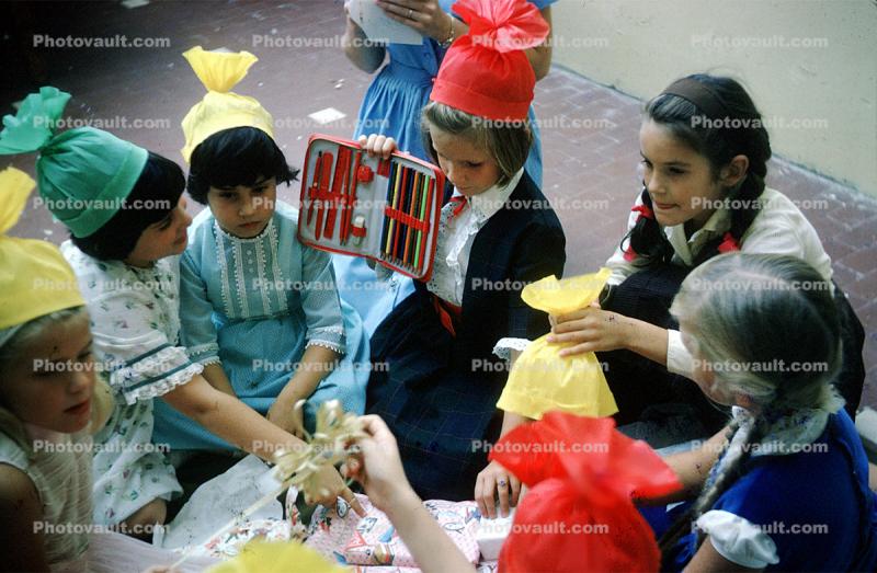 Girls, Presents, Dolls, Hats, October 1964, 1960s