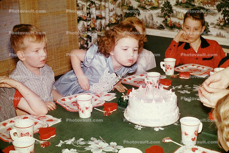 Birthday Girls with Cake, Blowing out the Candles, 1960s