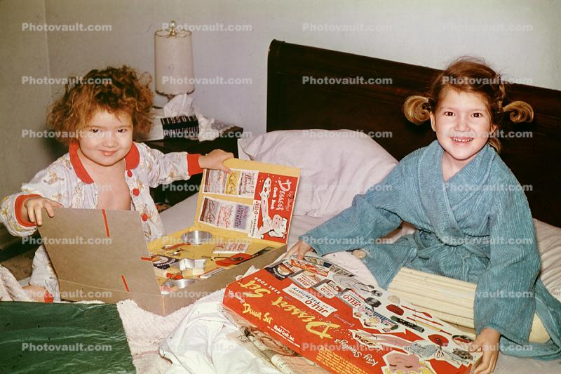 Birthday Girls with lots of Presents, Gifts, smiles, smiling, 1960s