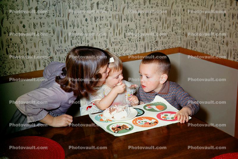 Sister, Brother, Siblings, Cake, Baby, Girl, Boy, First Birthday, December 1962, 1960s