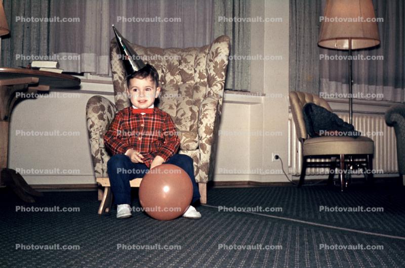Boy, Balloon, Hat, Chair, Carpet, Plug, 1940s