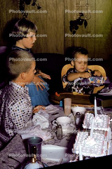 Girl, Boy, Baby, First Birthday, Cake, Candles, October 1961, 1960s