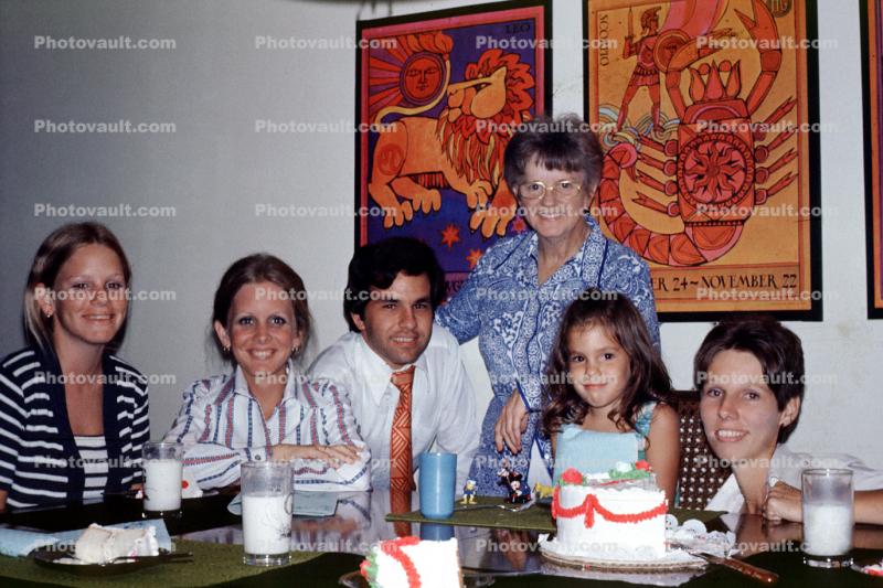 Group, Portrait, Cake, Father, Mother, Smiles, Table, Posters, 1974, 1970s