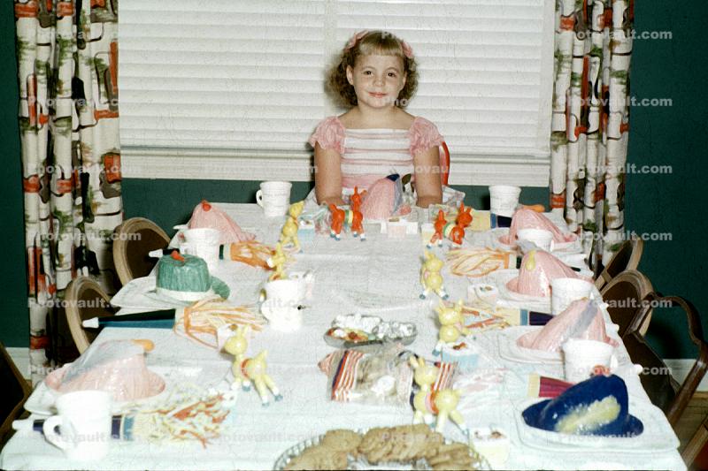 Birthday Girl with Cake, Table, July 17 1954, 1950s