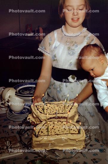 Girl with Butterfly Cake, baby, 1950s