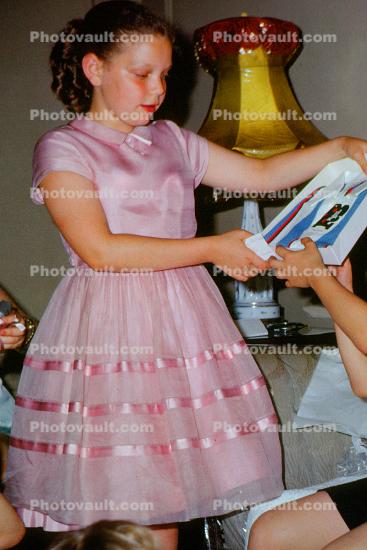 Girl, Dress, Opening Presents, July 1962, 1960s