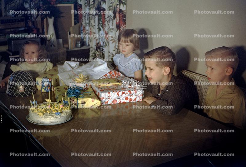 Birthday Boys, Presents, Cake, girls, 1940s