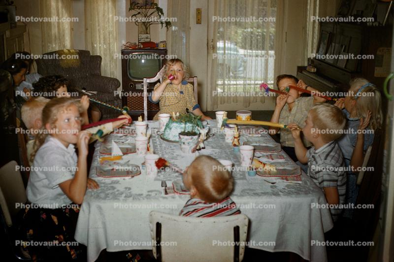 Birthday Celebration, Television, Party Horns, 1950s