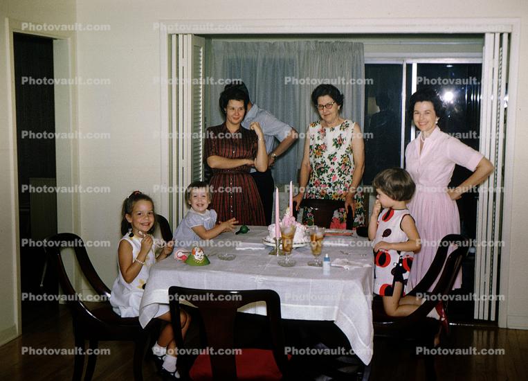 Girls, Mothers, Table, Dining Room, candles, 1960s