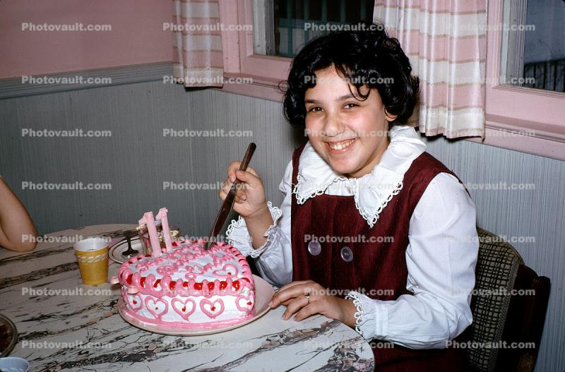 Linda Sweet Birthday Cake shaped like a Heart, knife, smiles