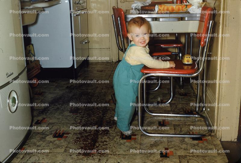Little Boy Toddler in Kitchen, 1940s