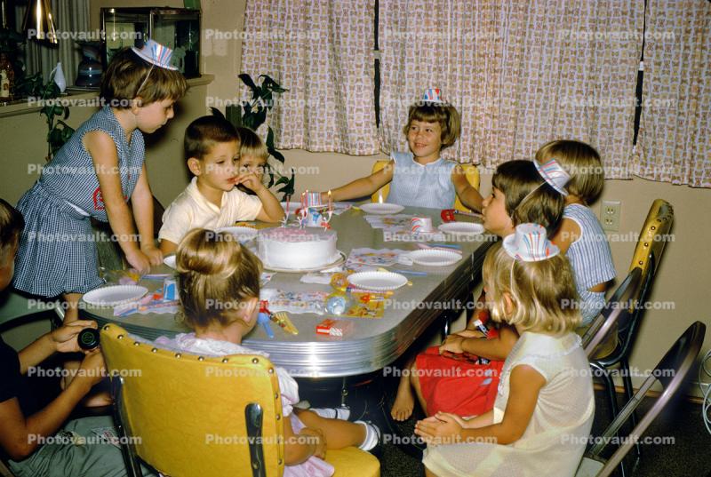 Birthday Party with Girls and Boysm Tween, Table, 1950s